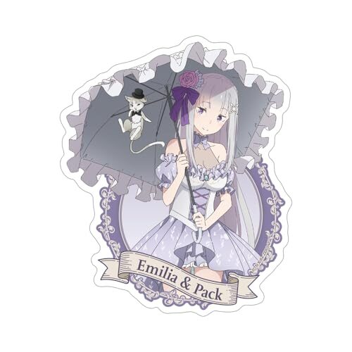 【公式】二次元コスパ Re:ゼロから始める異世界生活 描き下ろし エミリア＆パック 屋外対応ステッカー パーティードレスVer.