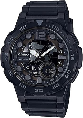[カシオ] CASIO ワールドタイム アナデジ メンズ 腕時計 AEQ-100W-1BV 海外モデル ブラック反転液晶 ブラック [並行輸入品]